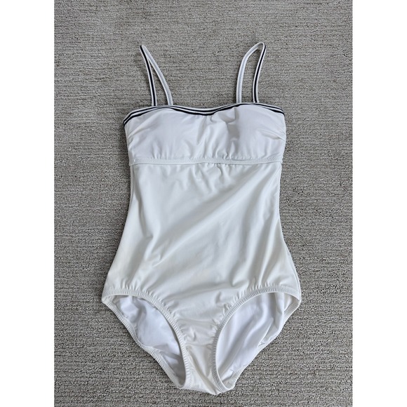 Lands' End Other - Lands End Women's White One Piece Swimsuit Navy Striped Trim Size 4 Cutout Back